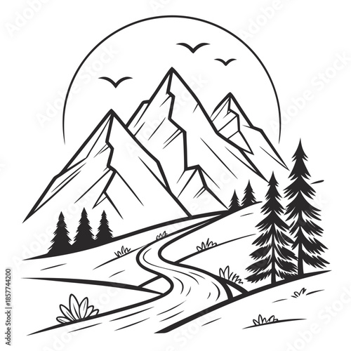 Mountain path under moonlight