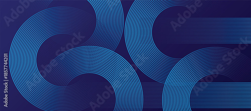 Abstract blue background with geometric circular line pattern. Modern shiny blue lines. Futuristic technology graphic design. Suit for business, cover, header, wallpaper, corporate, website, flyer