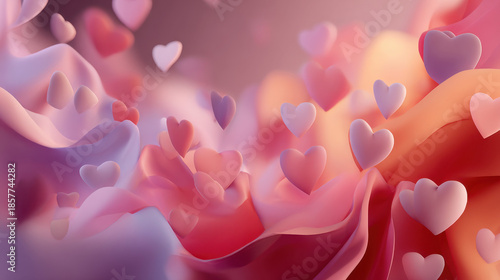 Wallpaper Mural Abstract romantic background with floating hearts and flowing pastel shapes creating a soft dreamy valentine atmosphere Torontodigital.ca
