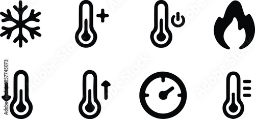 temperature black 8 icons set scale sign symbol vector illustration collection design