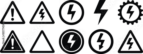 high voltage warning sign icons set vector illustration design collection 