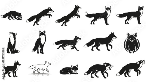 Black and white fox silhouettes collection