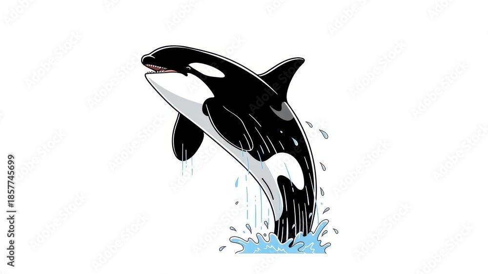 Obraz premium Illustration of a playful orca leaping from the water.