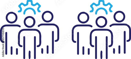 two set bule line people group gear icons set management vector illustration collection 