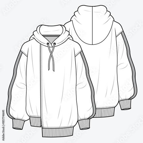 Oversized hoodies vector design mockup template technical flat drawing.