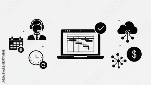 Business project management timeline and planning icons.