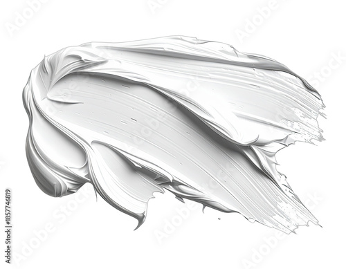 Close-up of thick, white paint stroke, a textured smear on a black background