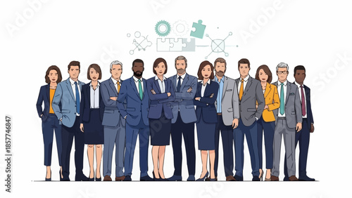 Diverse Group of Professionals Standing Together Confidently.