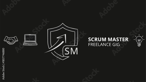 Scrum Master Freelance Gig Emblem with Business Icons.