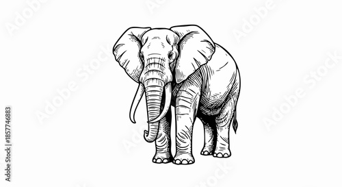 Detailed Hand Drawn Elephant Illustration.