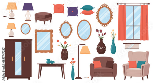 Large collection of classic and vintage style home furniture and interior decor items, including chairs, tables, lamps, and mirrors.