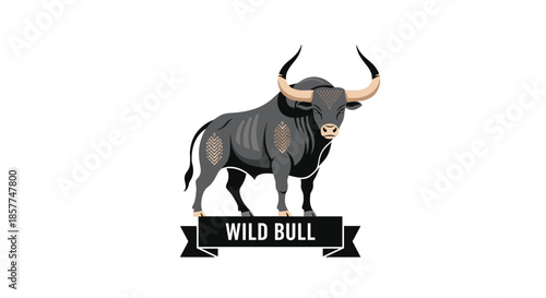A powerful and stylized logo design of a wild bull or buffalo with large horns and ethnic patterns, featuring a 'Wild Bull' banner.