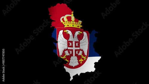 Looping animation of the Serbian flag as a map with a transparent background in 4K format