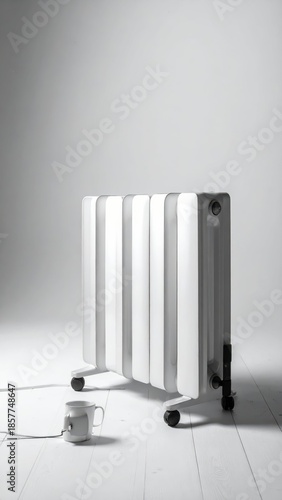 Wallpaper Mural Modern White Radiator with Mug on Floor in Minimalist Setting Torontodigital.ca