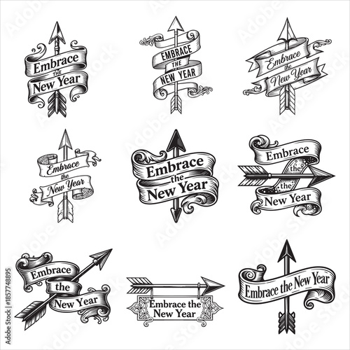Bold Forward Arrow Embrace New Year Banner Black Vector