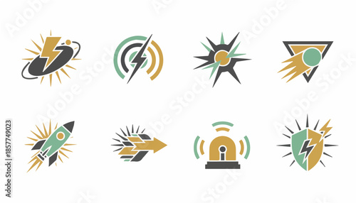 Geometric energy and speed icons set.