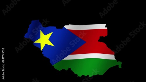Looping animation of the South Sudan flag as a map with a transparent background in 4K format