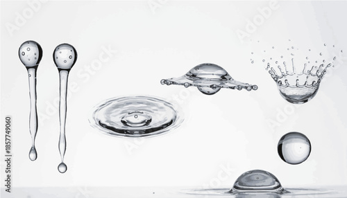 Realistic water drops and splash crown set