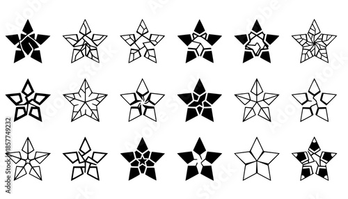 Collection of geometric shattered star icons
