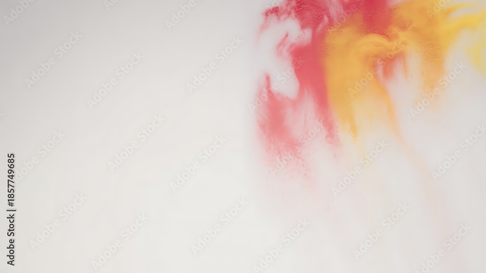Obraz premium An abstract composition featuring swirls of vibrant red and bright yellow paint delicately dispersed within a milky white liquid background creating a fluid effect