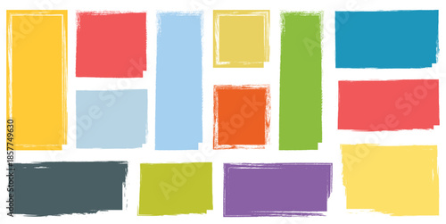 set of colorful watercolor paint strokes. . Abstract texture frames for text and highlight. Hand drawn thick grunge brush strokes. Vector set of grunge colorful paint frames. Grungy brushes set. 
