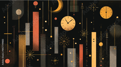 Last Night of December Visual Concept Featuring Time Transition Symbols and Modern Night Aesthetic