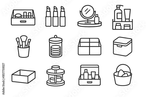 Skincare container icons brush storage lipstick vanity vector basket box rotating makeup