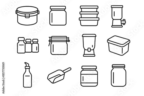 Vector spice jar kitchen scoop icon container condiment storage tub icons dispenser