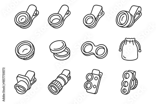 Icons icon fisheye lens detachable phone holder hood cpl adjustable macro vector