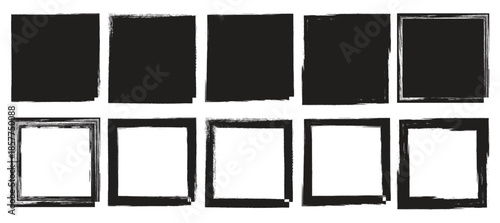  Vintage grunge boxes for collage, text, banner, sticker, poster design. Set of grunge background. Broken dirty rough frames. torn paper frames with jagged edges black ripped paper sheet.