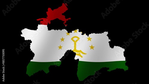 Looping animation of the Tajikistan flag as a map with a transparent background in 4K format