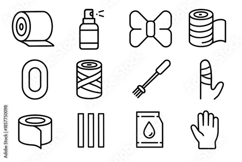 Butterfly care cleaning roll strip icons packet bandage vector closure wound icon