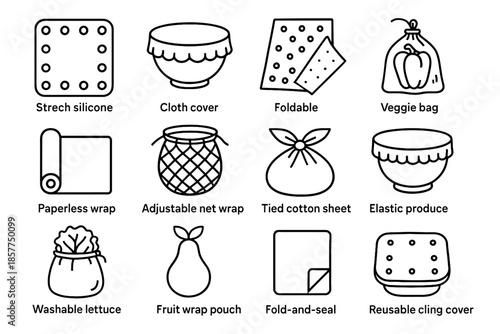 Food bag icon veggie reusable vector wrap paperless icons wraps fruit silicone