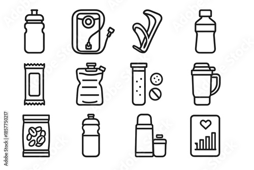 Icons bar hydration bike insulated icon thermos vector water collapsible gel bladder