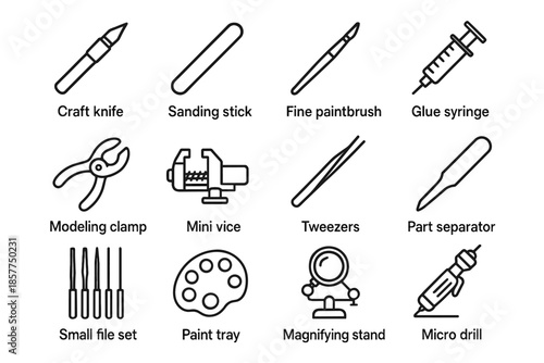 Tweezers tools modeling icon paint magnifying sanding clamp vice glue model building