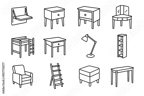 Bookcase recliner furniture bedside corner vector modern wall icon desk table icons