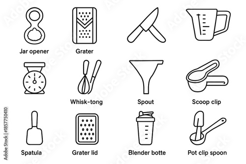 Tools bottle vector combo small opener kitchen spout spoon knife icon spatula