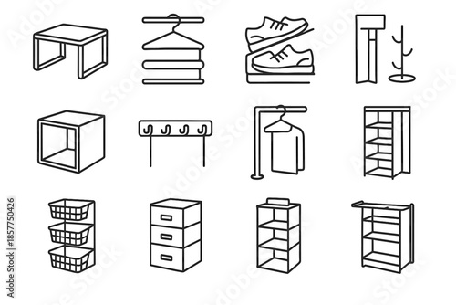 Slim hook modern basket icon vector closet layered jewelry shelf storage pole