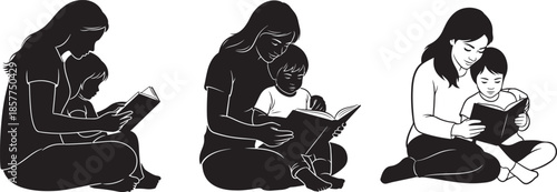 Heartwarming mothers day illustrations of loving mothers and children together