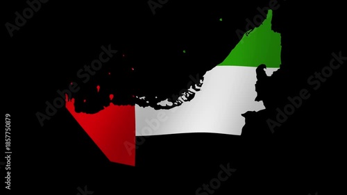 Looping animation of the UAE flag as a map with a transparent background in 4K format