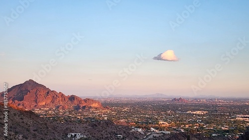 City of Phoenix and Camelback Mountain from Piestewa Peak Park at sunset