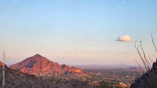 City of Phoenix and Camelback Mountain from Piestewa Peak Park at sunset
