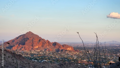 City of Phoenix and Camelback Mountain from Piestewa Peak Park at sunset