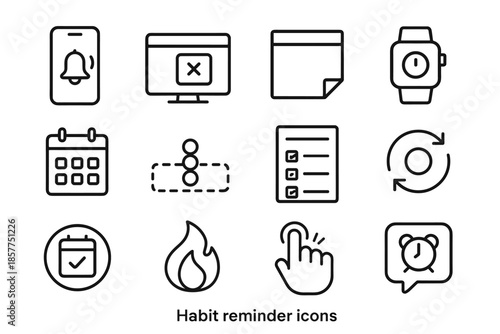 Habit icons alert calendar stacking recurring dot icon smartwatch sticky vector tracker