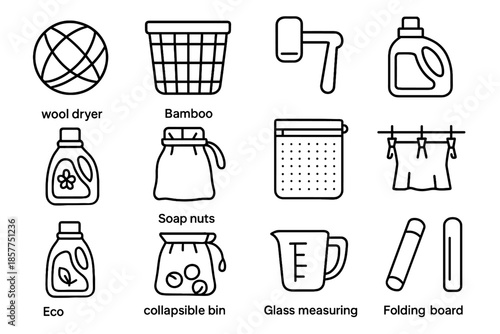 Icons wool stain folding bottle sustainable soap icon laundry refillable bag basket