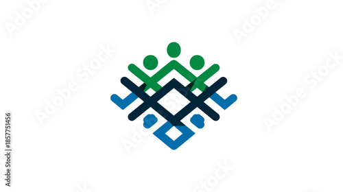 Abstract icon of connected stylized people forming a community network. Graphic design symbolizing teamwork, unity, support, and collaboration.
