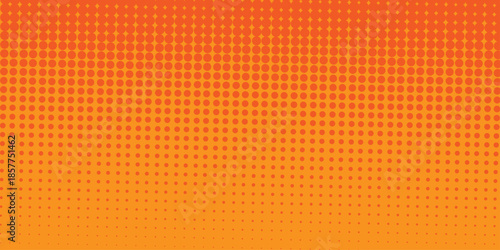 Abstract halftone background. Dots halftone orange color pattern gradient texture with technology digital background. Cartoon halftone retro pattern. Abstract template design for poster, card .