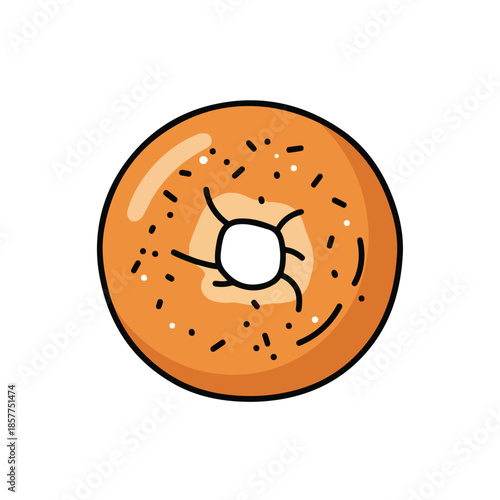 cartoon orange bagel with poppy seeds.