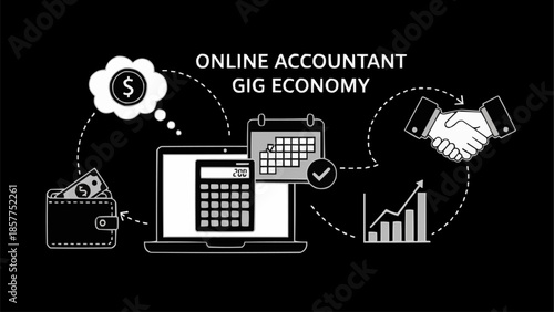 Online Accountant Gig Economy Concept Illustration.