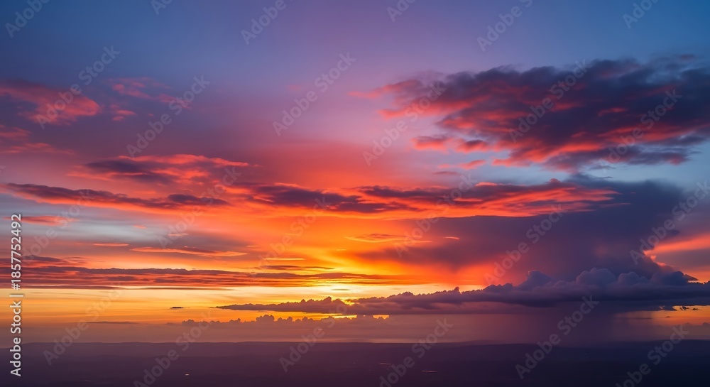 Obraz premium Vivid sunset paints the sky with vibrant orange, pink, and purple hues.